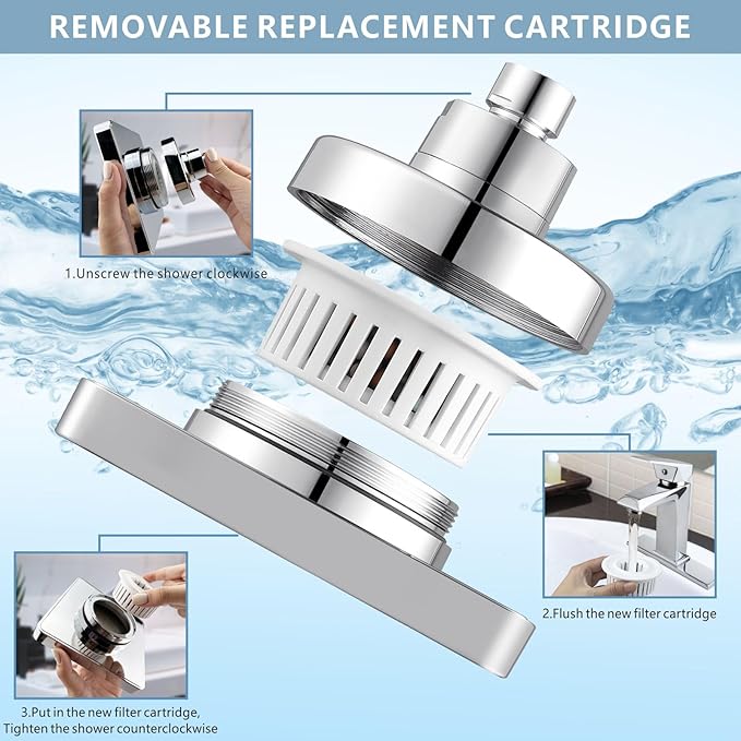 Filtered Shower Head with Handheld Combo, High Pressure Rain Showerhead Filter for Remove Chlorine and Harmful Substances, with Self-adhesive Holder/59" Hose, Chrome