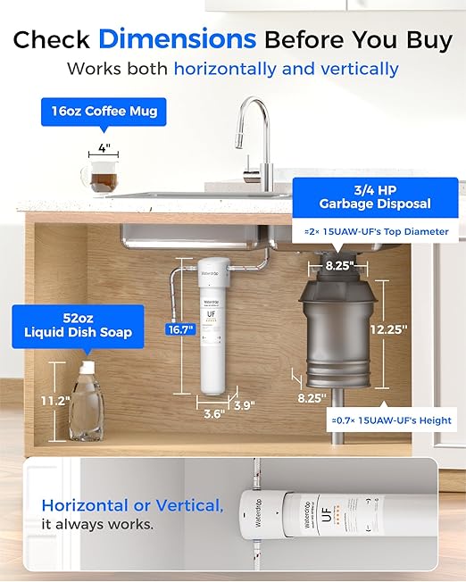 Waterdrop 15UAW-UF 0.01 μm Ultra Filtration Under Sink Water Filter System, 2 Years, Reduces Lead, Chlorine, Bad Taste & Odor, Connects Directly to Your Faucet