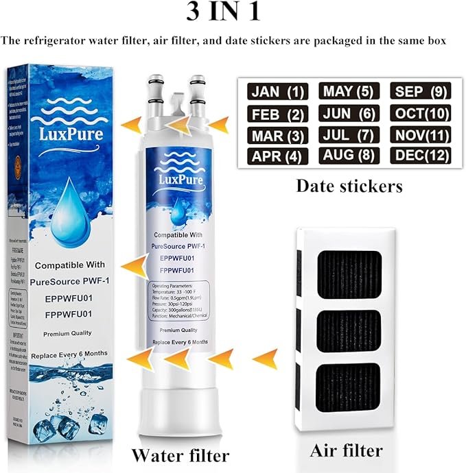 PWF-1 FPPWFU01Refrigerator Water Filter & PureAir Ultra II PAULTRA2 Air Filter Combo, Compatible with Frigidaire FRIGCOMBO13, FRSS26L3AF, FRSS2333AS, FRSC2333AS, FRSS2323AB, (1+1- Combo)