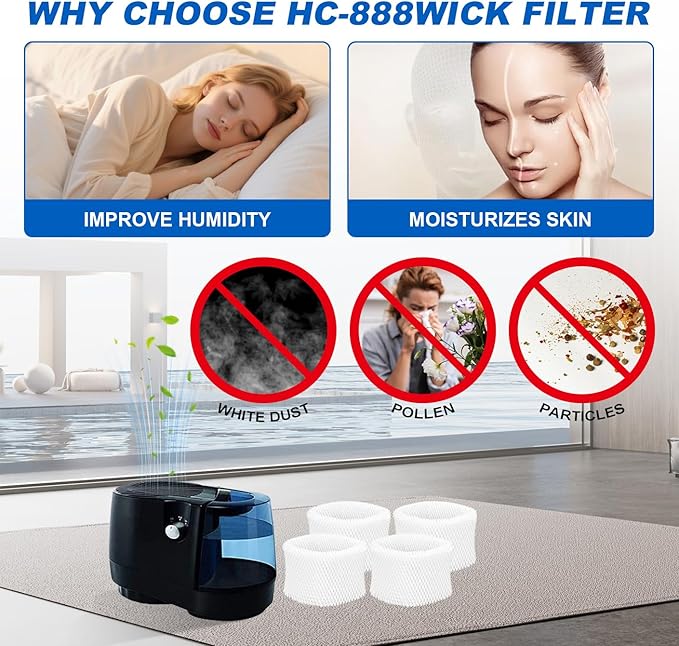 4 Pack Humidifier Wicking Filters Compatible with Honeywell HC-888, HC-888N, Humidifier Filter C Replacements for HC888 HCM-890 HEV-320 Series and Duracraft D88 DCM-200 DH-890