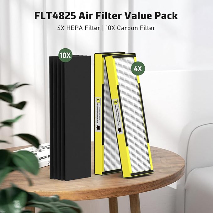 4 Pack FLT4825 HEPA Filter B Replacement Compatible with AC4825 AC4825E AC4300 AC4800 AC4880 AC4900 AC4850, 4 True HEPA Filters & 6 Activated Carbon Pre-Filters