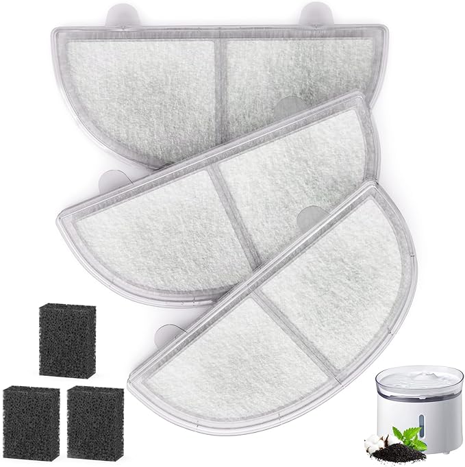 Cat Water Fountain Filter Pet Drinking Fountain Filter Replacement, Compatible with WF20/CF20 | Triple-Layer Filtration System, 3Pack (3 Sponges Included)