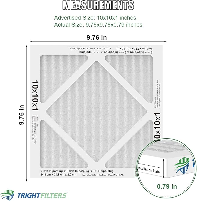 TRIGHTFILTERS 10x10x1 Air Filter 6 Pack, Durable MERV 8 Pleated Home HVAC AC Furnace Filters, Lightweight Compact Air Conditioner Filter Replacement