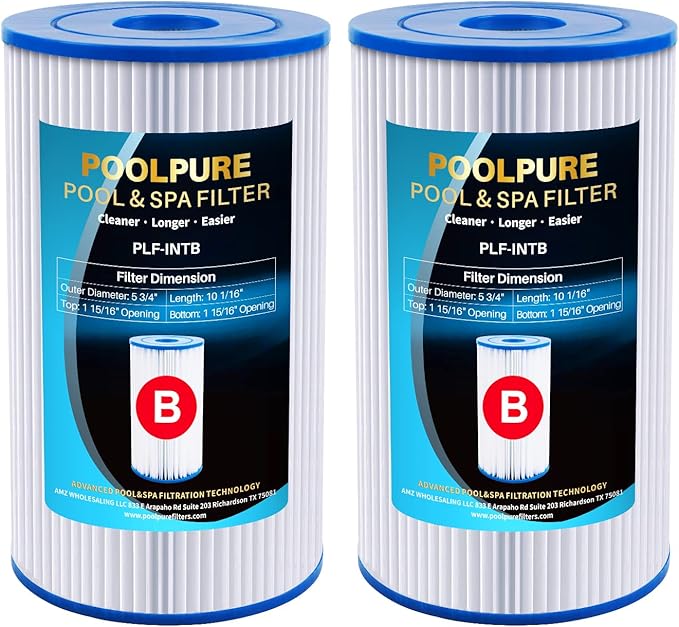 POOLPURE Type B Pool Filters Compatible with Intex 29005E, 29005/59905, JPC01 Type IV-B, 28633EG, 2500 GPH Cartridge Filter Pump, Flow Clear/Easy Set Reusable Swimming Pool Filter Cartridge, 2 Pack