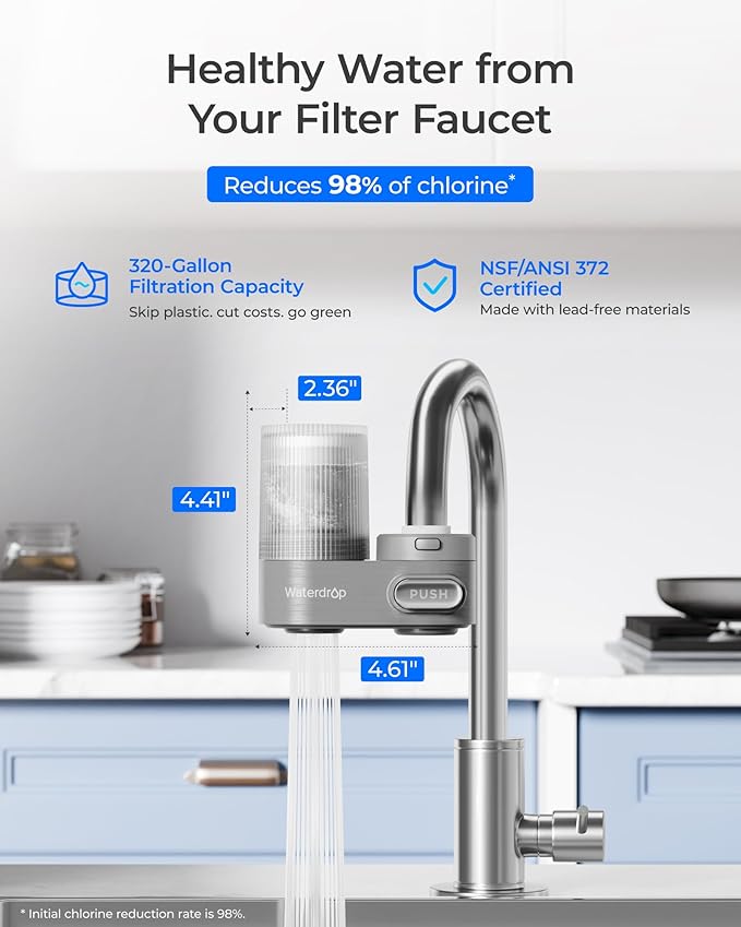 Waterdrop FC-07 Water Filter for Sink Faucet, Visible Filter Housing, Faucet Mount Water Purifier, Water Filter for Kitchen Sink, NSF Certified, Reduces 98% Chlorine, 320 Gallon Long Life, 1 Filter