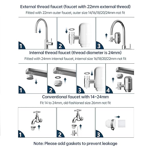 Vortopt Faucet Water Filter for Sink, Rapid Flow - 400 Gallons Faucet Mount Water Filtration System for Tap Water, NSF Certified Reduces Chlorine (Grey-T2-2 Filter)
