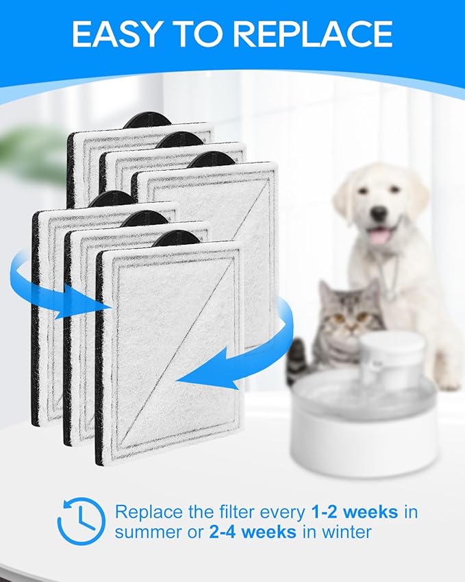 6-Pack Cat Fountain Filter Replacement Compatible with PetSafe Outlast Pumpless Pet Fountain, Fit for Ion-X, Viva, Premier Cat Water Fountain Stainless Steel, Pet Water Fountain Filters for Dog & Cat