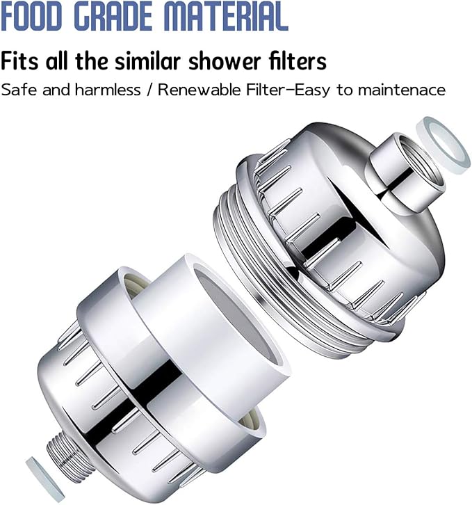 15-Stage Shower Filter Replacement Cartridge (Pack of 4) Shower Filter w/Vitamin C for Hard Water - Shower Water Filter Removes Chlorine Fluoride/Improves Condition of Your Skin, Hair