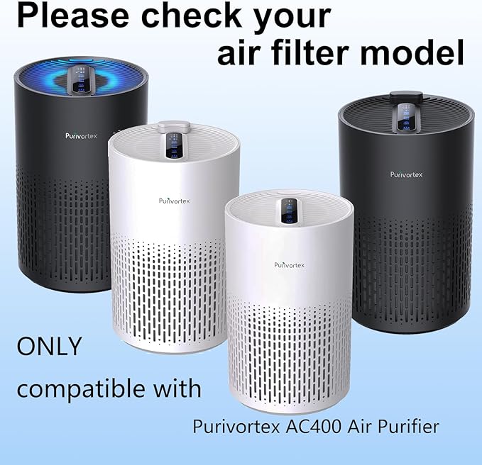 2 Packs AC400 Replacement Filter Compatible with Purivortex AC400 Air Purifier, H13 True HEPA Filter for Home, High Efficiency for Allergies & Odor Reduction