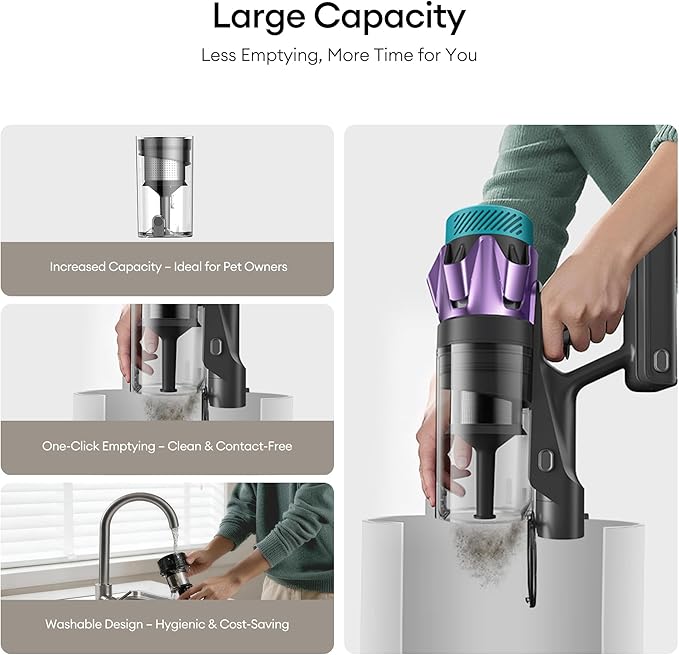Ultenic Cordless Vacuum Cleaner, 55KPA/650W/80Mins Cordless Vacuum with Bendable Tube, Self-Standing Stick Vacuum, Touch Screen, Anti-Tangle Brush, Vacuum Cleaners for Home/Pet Hair/Carpets