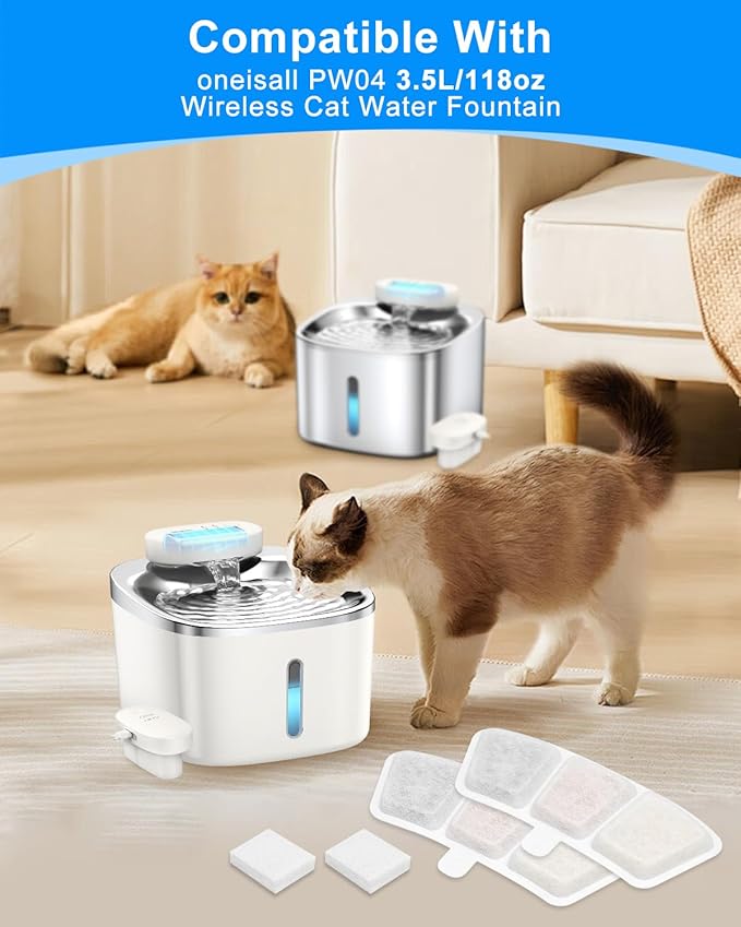 16+16 Pack Cat Fountain Filter Replacement Compatible with oneisall PW03 & PW04 3.5L/118oz, Fit for oneisall Cat Water Fountain Stainless Steel Filters, Keeping Pet Water Clean