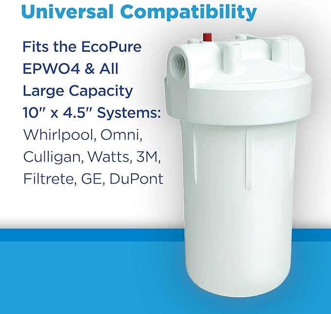 EcoPure EPW4P Pleated Whole Home Replacement Water Filter-Universal Fits Most Major Brand Systems