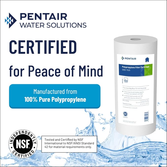 Pentair Pentek DGD-7525 Big Blue Sediment Water Filter, 10-Inch, Whole House Dual-Gradient Density Spun Polypropylene Replacement Cartridge, 10" x 4.5", 25 Micron, Pack of 8