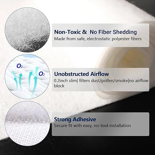 MERV 8 Air Vent Filters 20x99 Inch,Cut to Size Air Filter Material (60+ Filters), Electrostatic Triple Vent Filters for Floor, Ceiling, HVAC & RV Vents, Includes 48 Adhesive Hook Tape