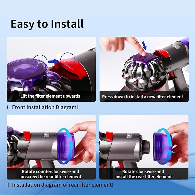 keluke Vacuum Filter Replacement Kit Compatible with Dyson V7, V8 Animal, V8 Absolute & SV10 Cordless Vacuum Cleaners, Replaces Part # 965661-01 & 967478-01 (V8 Slim 8P)