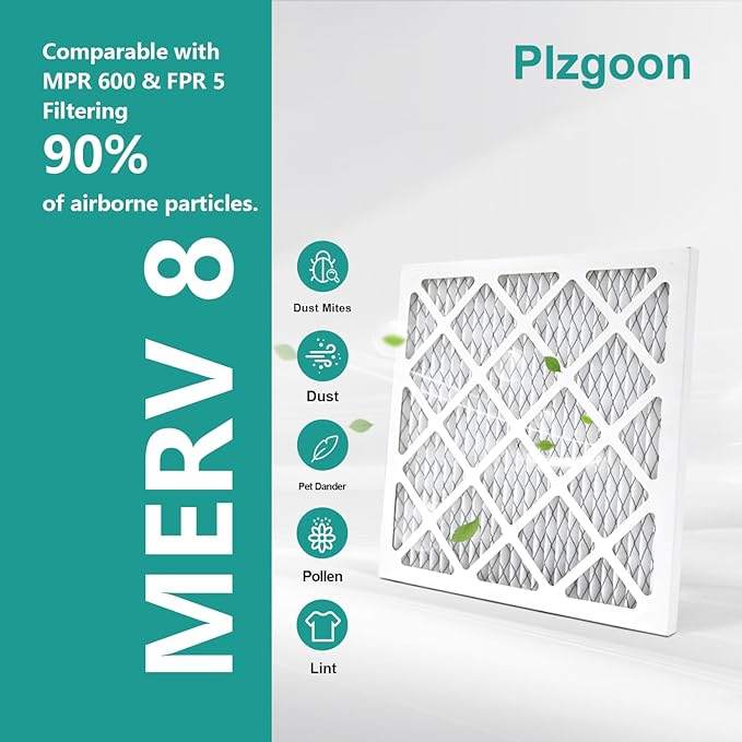 12x12x1 Air Filter MERV 8 MPR 600 (4 Pack) Pleated HVAC Furnace Filters for Home Air Conditioner AC Heating System (Exact Dimensions: 11.81"L x 11.81"W x 0.79"Th)