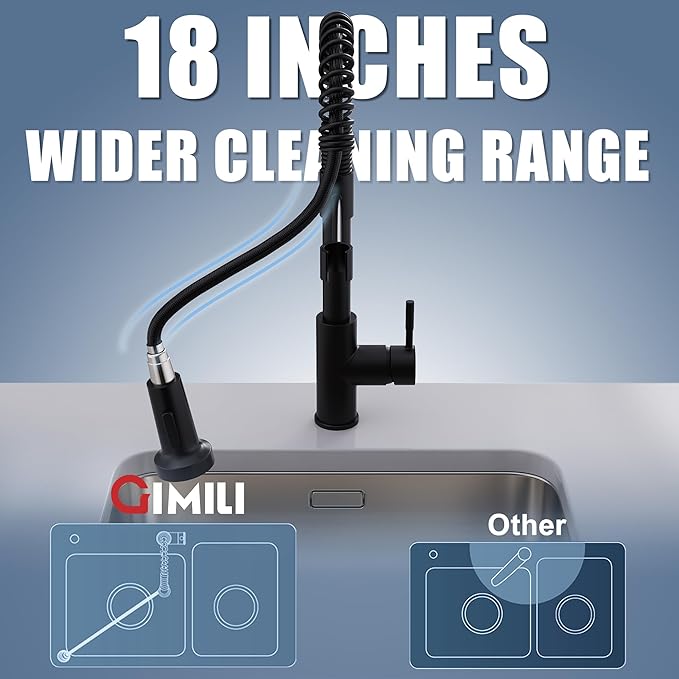 GIMILI Black Kitchen Faucet with Pull Down Sprayer Single Handle Single Hole Rv Kitchen Faucet for Farmhouse Bar Laundry Outdoor Sink