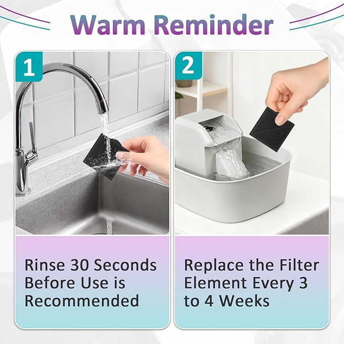 24 Pcs Cat Water Fountain Replacement Filter Compatible with Petsafe Premier, Outlast Pumpless, Ion-X & Viva Pet Water Fountain, Double Filtration, Square (Black)