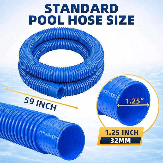 Replacement Pool Hoses for Above Ground Pools, 1.25"×59" Long Filter Pump Hose, 4 Pack Pool Pump Hose with 8 Metal Clamps (Blue)