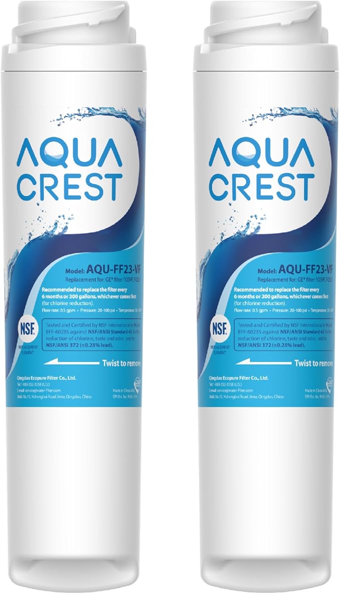 AQUA CREST FQSVF FQSVN Under Sink Water Filter, Replacement for GE FQSVF, FQSVN, FQSLF, NSF 53&42 Certified, Compatible with GE GXSV65R, Reduces Chlorine, Taste&Odor, Model No.AQU-FF23-VF, 2 Pack