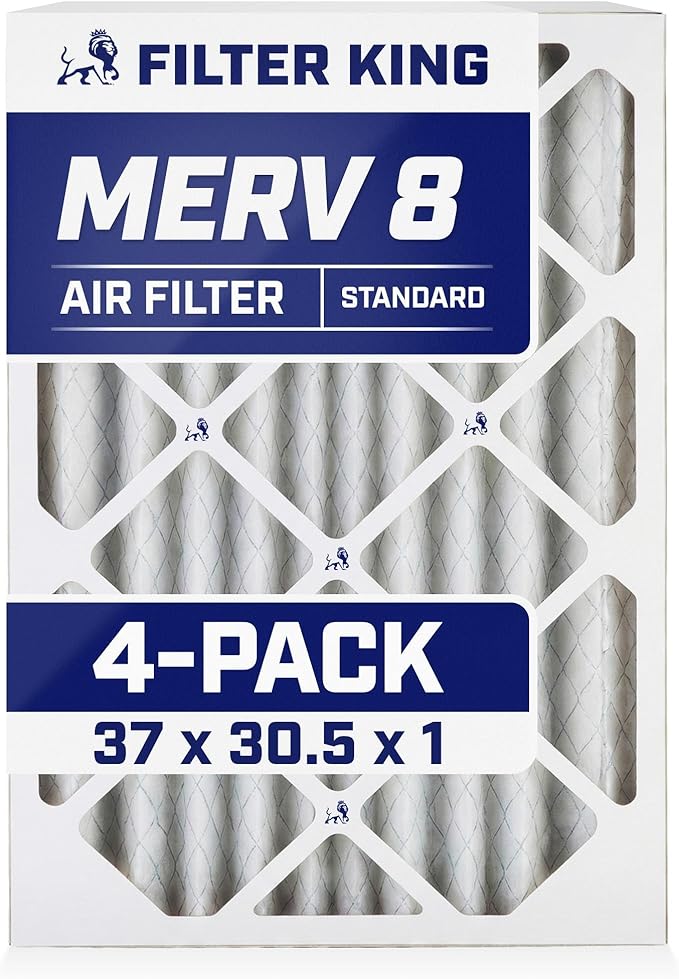 Filter King 37x30.5x1 Air Filter (MERV 8) (4-Pack) Dust & Allergy Control AC Furnace Filters, MADE IN USA, HVAC, Pleated, Electrostatic (Actual Size: 37 x 30.5 x .75)