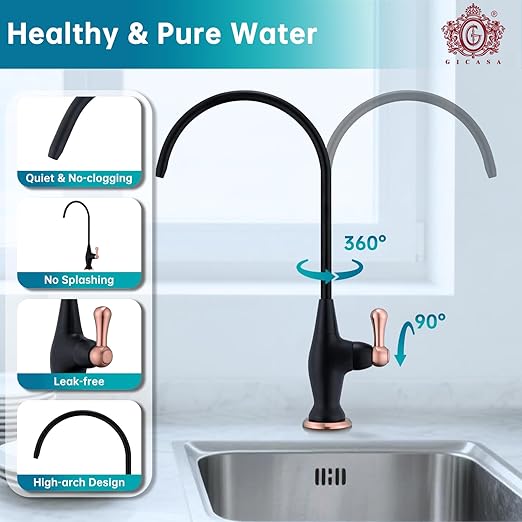 Sink Drinking Water Faucet, Sink Water Filter System, Suitable for Most Reverse Osmosis or Water Filtration Systems, Stainless Steel Reverse Osmosis Faucet for Kitchen Bar, Black+ Red Copper