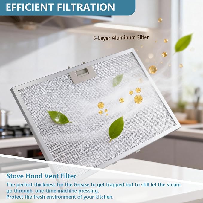 WB02X11012 Range Hood Filter 17.5" x 11.6" Replacement For GE Range Hood JV566H1SS JV665H1BB JV665H1CC JV665H1WW Kitchen Exhaust Fan Stove Hood Vent Filter 5-Layer Aluminum Mesh Grease Filter 2 Pack