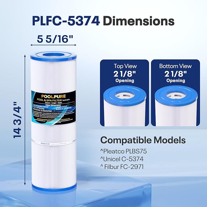 POOLPURE C-5374 Spa Filter Replaces Unicel C-5374, Pleatco PLBS75, Filbur FC-2971, 107092, R173600, 303433, 817-0015, Leisure Bay S2/GS Spa 75 sq.ft Hot Tub Filter Cartridge, 1pack