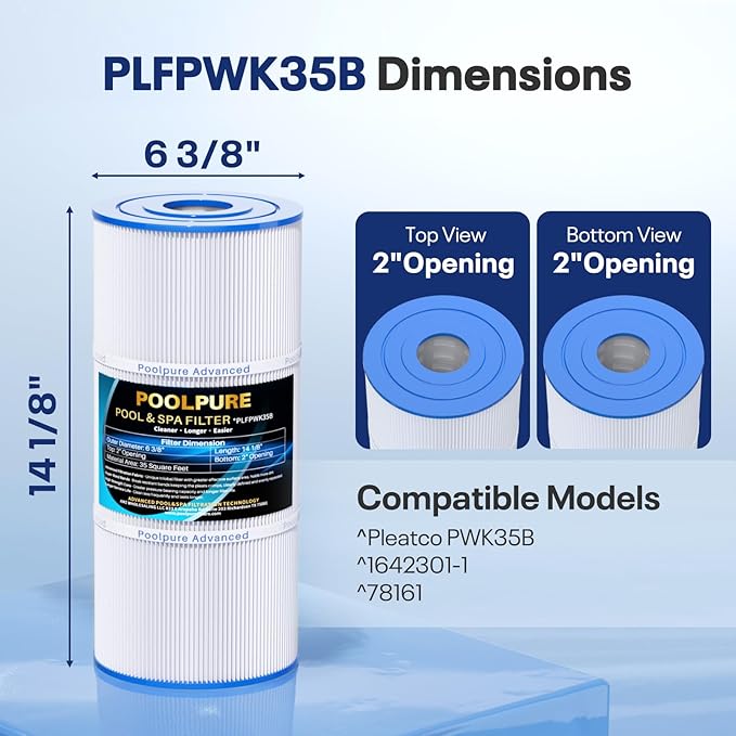 POOLPURE C-8465 Spa Filter Replaces Watkins 31114, Pleatco PWK65, Filbur FC-3960, 71827, 71828, Watkins 65 sq.ft Tiger River Spa Filter 2 Pack (White)