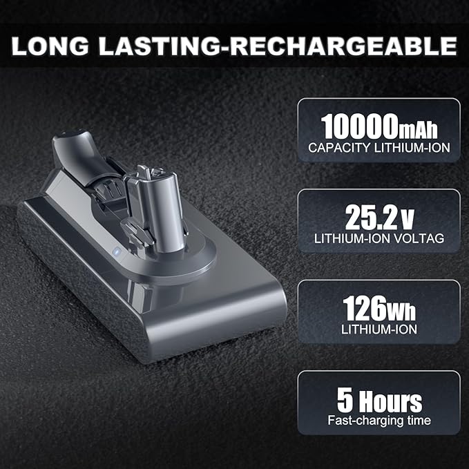 Bonacell 10000mAh V11 Battery Replacement for Dyson Button Click in Installation Style V11/Extra/Absolute/Animal/Torque Drive/Outsize/V15/SV15/SV22 25.2V Cordless Vacuum Battery