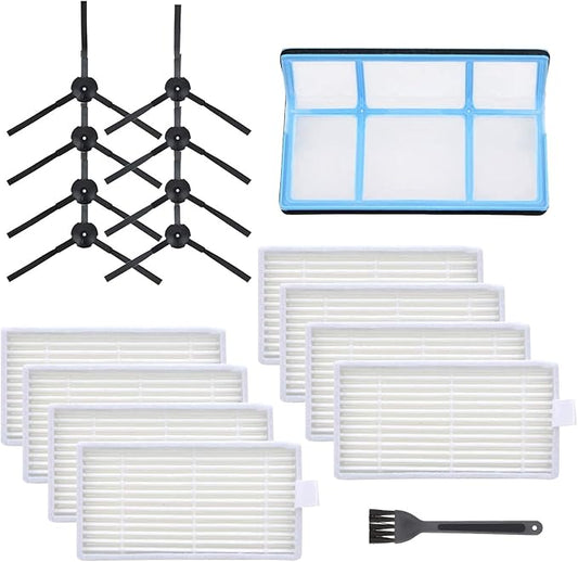 Smilyan Replacement Parts for ILIFE V3 V3s V5 V5s Pro Robotic Vacuum Cleaner, Accessories Kit Includes Primary Filter & Side Brushes & 8 Robot Vacuum Cleaner Filters (1+8+8)