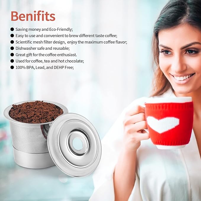 Hikey Reusable K Cups Coffee Pod Filters for Keurig 1.0 & 2.0 Single Cup Coffee Makers, Universal Refillable KCups Filter, 2 Pack