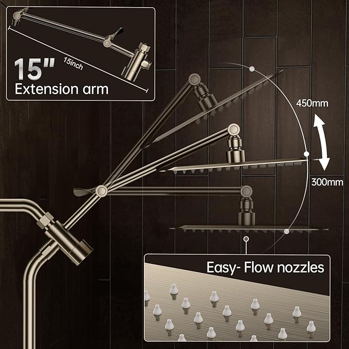 Veken All Metal 10" Brushed Nickel Shower Head with Handheld, Luxurious Square High Pressure Double Rain Shower Heads with Power-wash Hand Held, Dual Detachable Rainfall Showerhead,Bathroom Upgrade