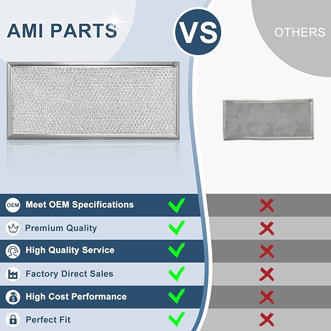 W10208631A Microwave Grease Filter Compatible with Whirlpool Microwaves 13" x 6" Filter - Aluminum Mesh Screen Grease Filters by AMI PARTS