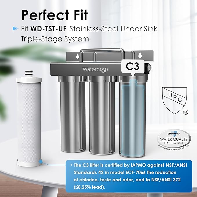 Waterdrop C3 Under Sink Carbon Water Filter, Replacement for Waterdrop TST-UF & TST-B Ultra-Filtration Under Sink Water Filter System, 1 Pack