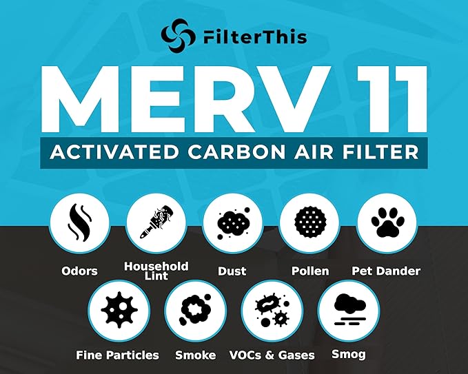 16x25x1 Air Filter MERV 11 Activated Carbon — Pet Dander & Dust Defense, Pollen, Smoke, Allergy Protection — Electrostatic Pleated HVAC AC Furnace Filter Replacement (4-Pack)