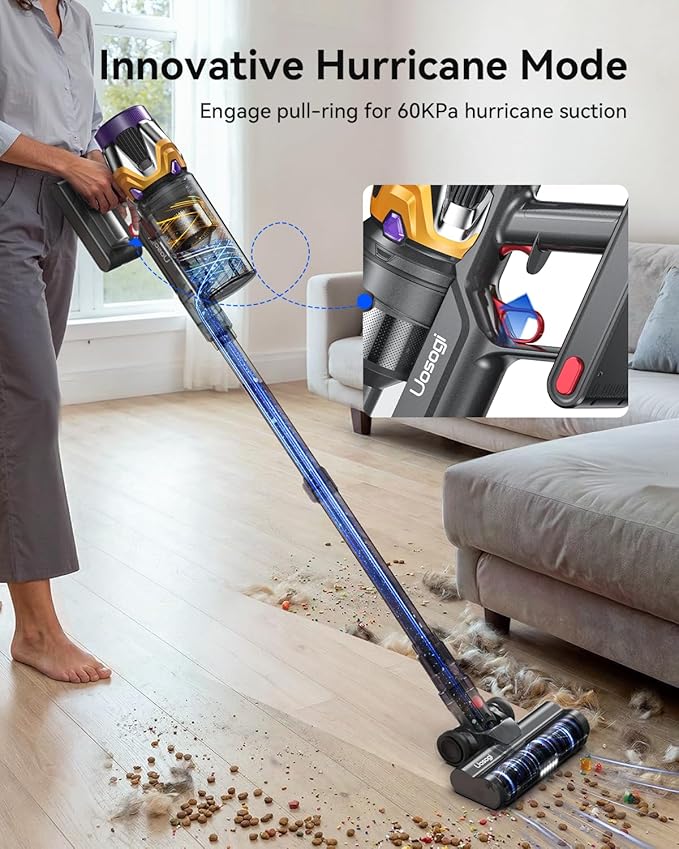 Cordless Vacuum Cleaner, Upgraded 55KPA 650W 70Mins Stick Vacuum with Hurricane Mode, Self-Standing, Touch Screen, 1.8L Dust Cup, Anti-tangle Wireless Vacumm, Vacuum Cleaners for Home/Pet Hair/Carpets