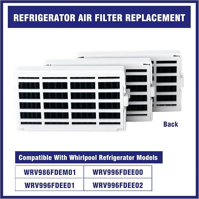 3 Pcs Refrigerator Air Filter Replacement Fit for Whirlpool WRV986FDEM01, WRV996FDEE00, WRV996FDEE01, WRV996FDEE02