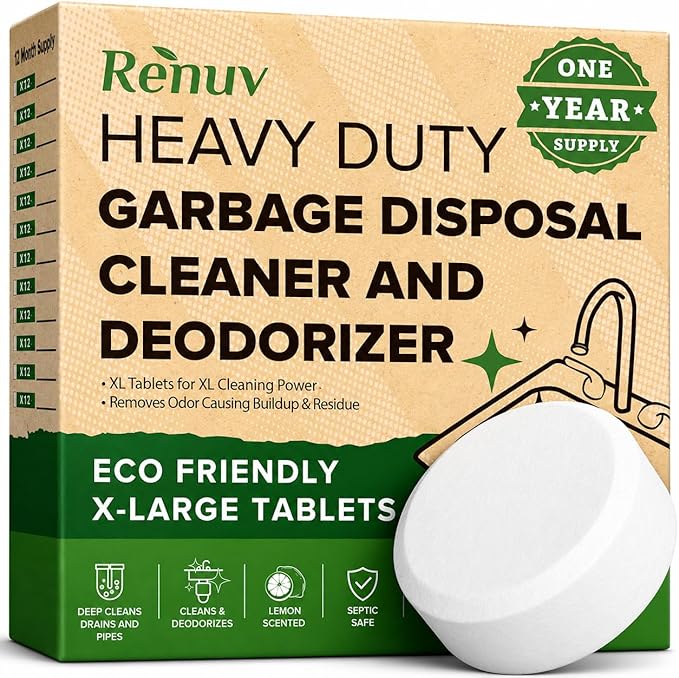 Renuv Garbage Disposal Cleaner + Dishwasher Cleaner - Heavy Duty Kitchen Appliance Deep Cleaning, Descaling and Deodorizing, (12 Tablets of each)