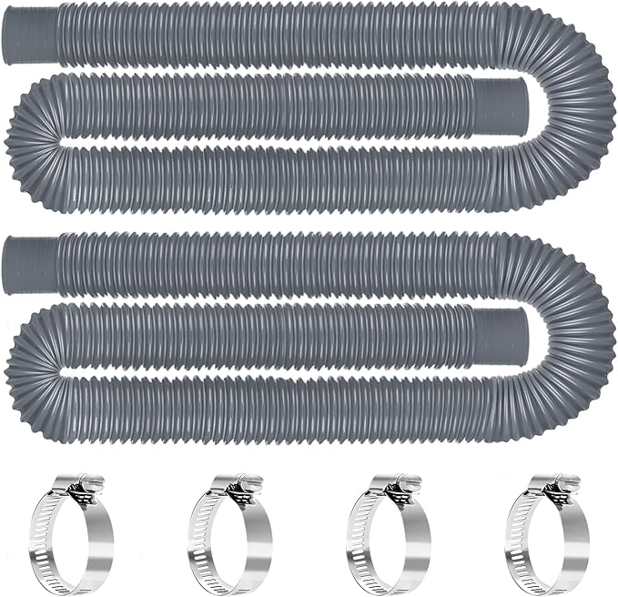 Replacement Pool Hoses for Above Ground Pools 1 1/4, 59"" Long Filter Pump Hose, 2 Pack Pool Pump Hose with 4 Metal Clamps (Grey), Gray