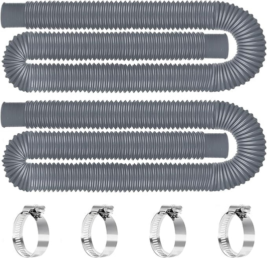 Replacement Pool Hoses for Above Ground Pools 1 1/4, 59"" Long Filter Pump Hose, 2 Pack Pool Pump Hose with 4 Metal Clamps (Grey), Gray