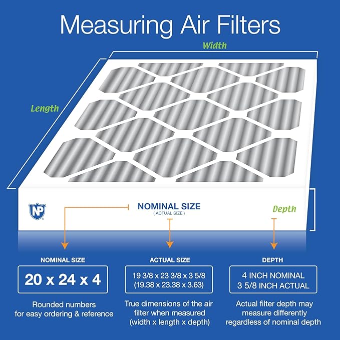 Nordic Pure 20x24x4 (Actual Size: 19 3/8 x 23 3/8 x 3 5/8) Pleated Air Filter MERV 12 Pleated + Carbon 1 Pack