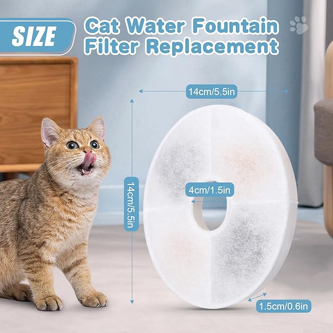 12 Pack Cat Water Fountain Filter Replacement Compatible with Catit, Cat Fountain Filters Compatible with Catit Design Senses Fountain/Flower Fountain/Senses 2.0 / Fresh & Clear Stainless Steel