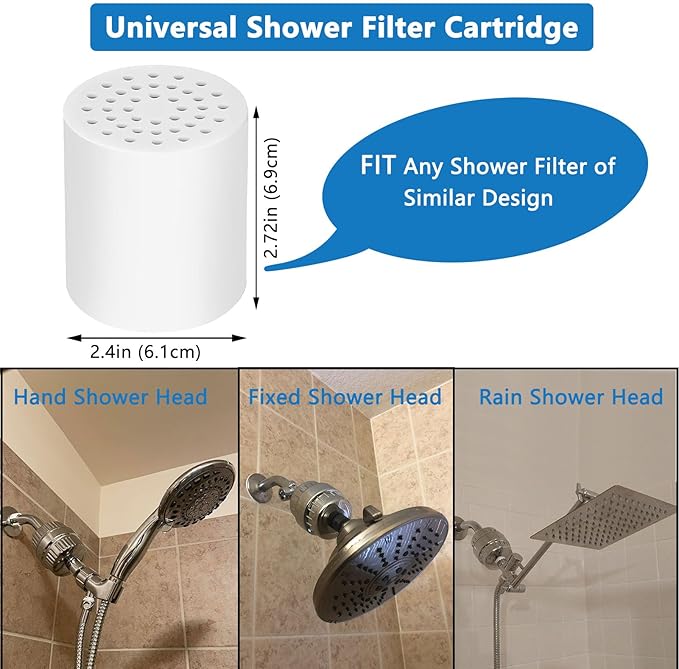 25 Stage Shower Filter Replacement Cartridge, 4 Pack Universal Cartridges for Hard Water – Removes Chlorine, Heavy Metals, Iron & Sediments, Fit Any Similar Design Shower Water Filter