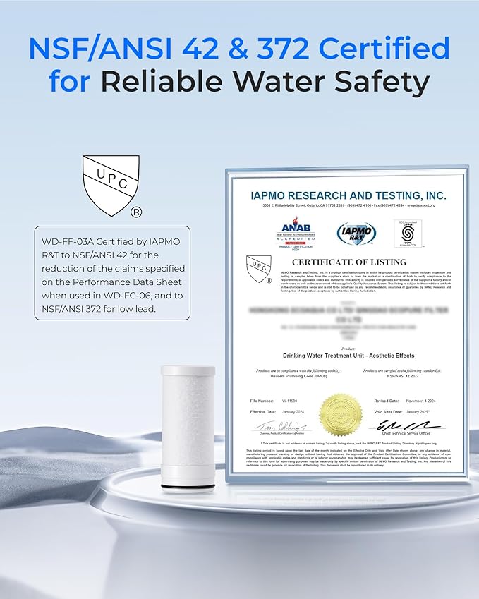 Waterdrop FF-03A Water Filter Replacement for Waterdrop WD-FC-06/FC-01/FC-02, Water Filter for Sink Faucet, Faucet Water Filter, Reduces Chlorine, Heavy Metals and Bad Taste