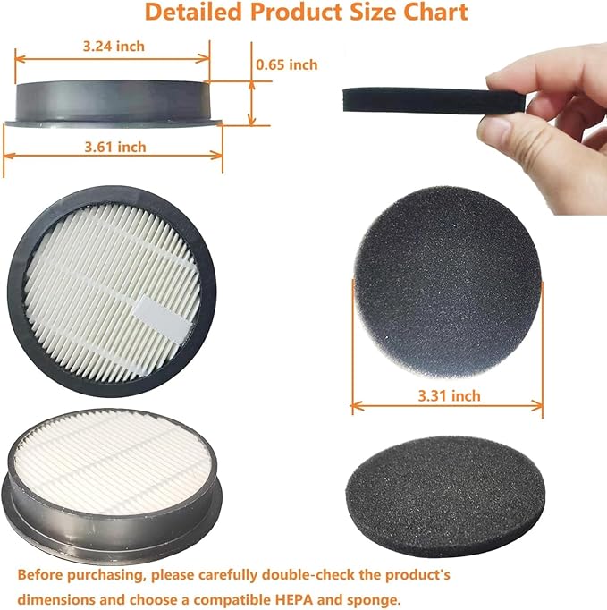3Pack Acevac11 Hepa Replacement Filters and 3pack Sponge set Compatible with AFNOP Cordless Vacuum Cleaner, Washable and Durable Filters Works with AFNOP Upright Vac.(3.61in*3.61in*0.65in)