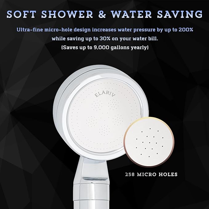 High Pressure Filtered Shower Head with Vitamin C & PP Cotton - Hard Water Softener & Chlorine Remover for Dry Skin, Hair Care - Handheld Dual Filtration Spa System, Chrome