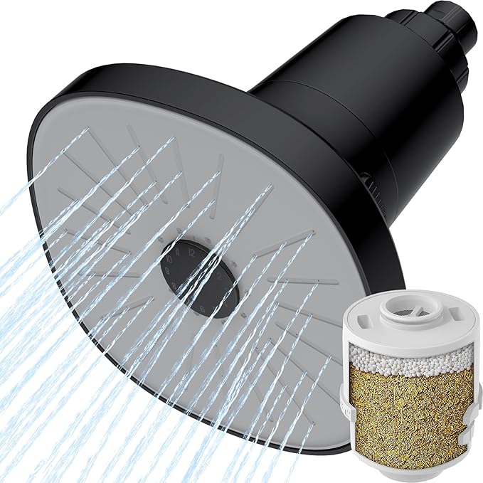 Ryamen Filtered Shower head, Rain Shower Head with Filter, High Pressure Shower Filter Head for Hard Water, 99% REMOVAL for Chlorine, Heavy Metals, Improves Skin & Hair (S6) (Black)