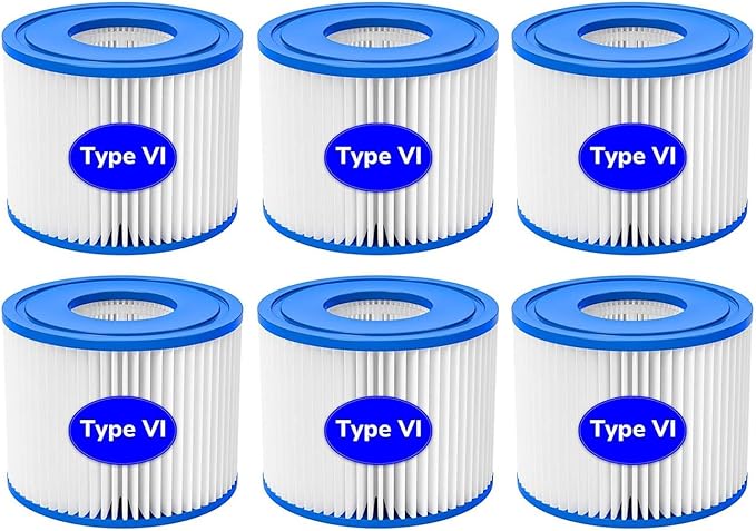 Pool Filter Cartridge Size VI for Bestway, Lay-Z-Spa, Coleman SaluSpa 90352E 58323, 6 Pack