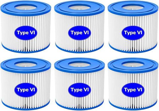 Pool Filter Cartridge Size VI for Bestway, Lay-Z-Spa, Coleman SaluSpa 90352E 58323, 6 Pack